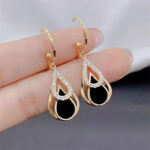 Fashion New Black Double-layer Teardrop Hollow Earrings, Uniquely Designed Earrings, Suitable for Daily Wear in Kuwait