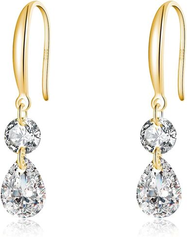 SLUYNZ 925 Sterling Silver Sparkle CZ Dangle Earrings for Women Teens Double CZ Drop Earrings Hook Wedding Bridal Earrings in Kuwait