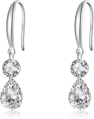 SLUYNZ 925 Sterling Silver Sparkle CZ Dangle Earrings for Women Teens Double CZ Drop Earrings Hook Wedding Bridal Earrings in Kuwait