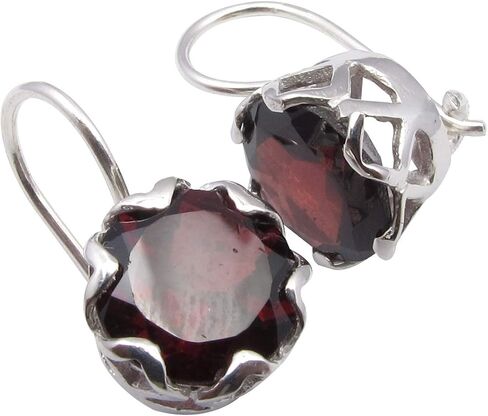 925 Sterling Silver Garnet Earrings 1.8 cm Gems Jewelry in Kuwait