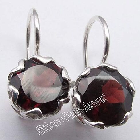 925 Sterling Silver Garnet Earrings 1.8 cm Gems Jewelry in Kuwait