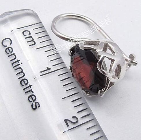 925 Sterling Silver Garnet Earrings 1.8 cm Gems Jewelry in Kuwait