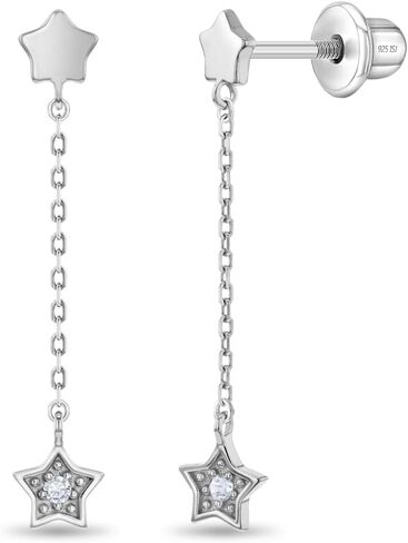 925 Sterling Silver Dancing Stars Safety Screw Back Earrings For Little Girls And Preteens - Children's Star Earrings - Small Star Dangle Earrings For Children in Kuwait