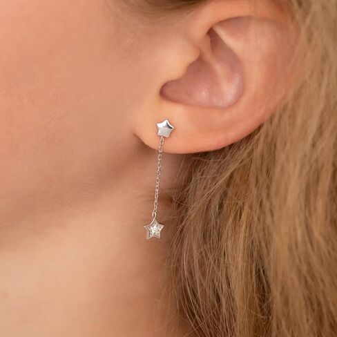 925 Sterling Silver Dancing Stars Safety Screw Back Earrings For Little Girls And Preteens - Children's Star Earrings - Small Star Dangle Earrings For Children in Kuwait