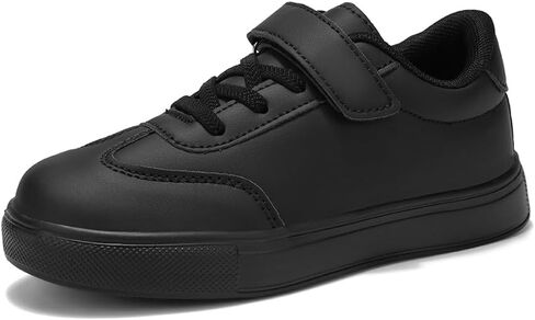 Kids Hook and Loop Sneakers, Low Top Casual Shoes for Boys and Girls, Lightweight Synthetic Leather with Non-Slip Sole, White and Black in Saudi Arabia
