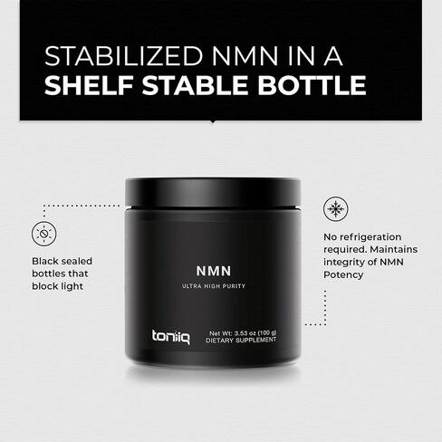 Toniiq Ultra High Purity NMN Powder - 100 Grams - 99.5% Highly Purified and Highly Bioavailable - Fully Stabilized Formula - Supports NAD+ Levels - Nicotinamide Mononucleotide Powder Supplement in Kuwait