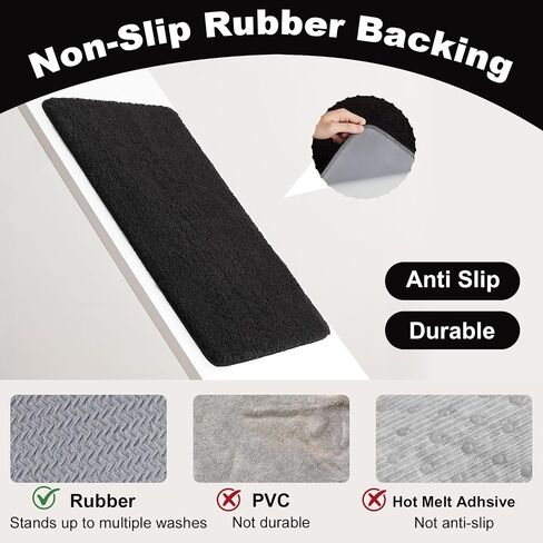 TYUU Black Bathroom Rug, Ultra Soft Bath Rugs Non Slip Washable, Super Absorbent Quick Dry Small Bath Mat with Rubber Backing for Bathroom Floor, Shower, or Sink, Black 16" x 24" in Saudi Arabia