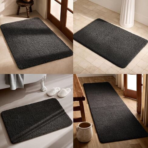 TYUU Black Bathroom Rug, Ultra Soft Bath Rugs Non Slip Washable, Super Absorbent Quick Dry Small Bath Mat with Rubber Backing for Bathroom Floor, Shower, or Sink, Black 16" x 24" in Saudi Arabia