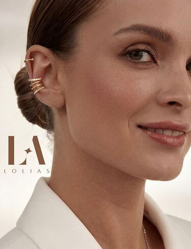 LOLIAS 925 أصفاد أذن من الفضة الإسترلينية غير مثقوبة - أقراط أذن مطلية بالذهب عيار 14 قيراط للنساء بمشبك قابل للتعديل على أقراط Cartialge غير مثقوبة مكدسات حلق وهمية in Kuwait