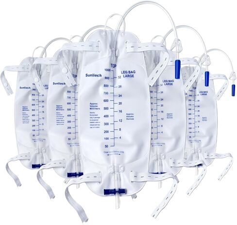 5 Pack Urinary Drainage Bag, 2000mL Anti-Reflux Catheter Bag with Drainage Tube, Leak Proof Splash-Resistant Drain Spout, Adjustable Clips, Hanging Hook, Disposable Urine Bag for Home Hospital in Saudi Arabia