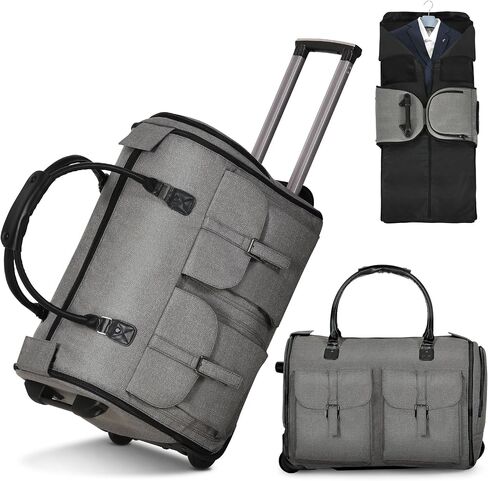 Garment Bags for Travel, 2-in-1 Convertible Rolling Duffle Bag with Wheels, Modern Carry-on Travel Bag for Suits, Foldable Suit Bag, Telescopic Handle, Hanging Hook in Saudi Arabia