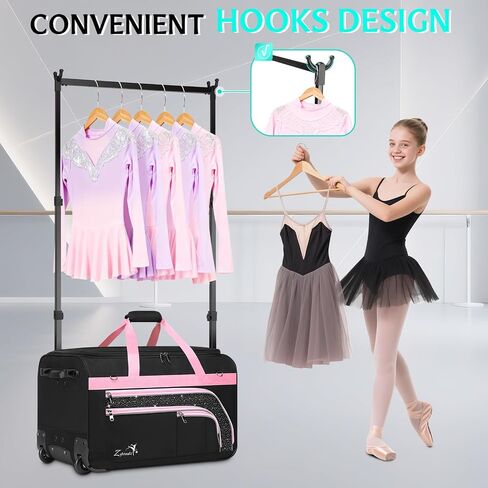Dance Bag with Garment Rack - 23 Inch Professional Dance Competition Duffle Bag with Rack - Wheeled Dance Suitcase with Multiple Pockets for Dancers, Athlete, Travelers, and Livestreamer in Saudi Arabia