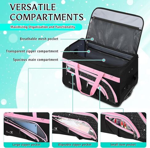 Dance Bag with Garment Rack - 23 Inch Professional Dance Competition Duffle Bag with Rack - Wheeled Dance Suitcase with Multiple Pockets for Dancers, Athlete, Travelers, and Livestreamer in Saudi Arabia