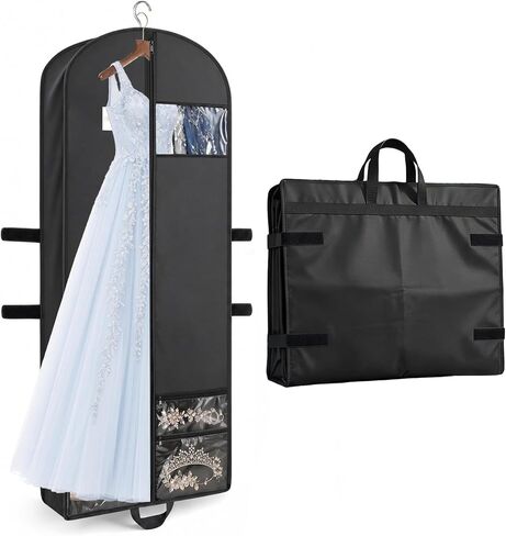 65" Long Garment Bags, Waterproof Travel Dress Bags for Hanging Clothes, Wedding Dress Cover Clothes Protector for Closet Storage, Suitable for Gowns, Tuxedos, Coats, Black in Saudi Arabia