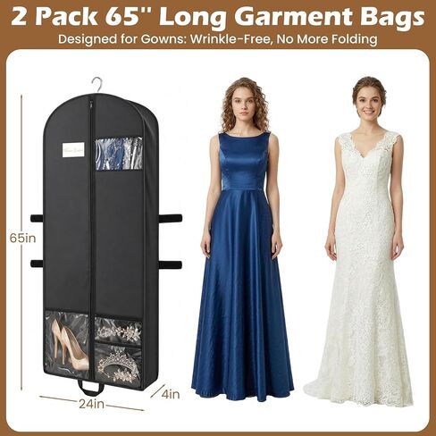 65" Long Garment Bags, Waterproof Travel Dress Bags for Hanging Clothes, Wedding Dress Cover Clothes Protector for Closet Storage, Suitable for Gowns, Tuxedos, Coats, Black in Saudi Arabia