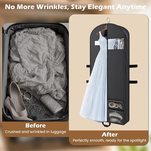 65" Long Garment Bags, Waterproof Travel Dress Bags for Hanging Clothes, Wedding Dress Cover Clothes Protector for Closet Storage, Suitable for Gowns, Tuxedos, Coats, Black in Saudi Arabia
