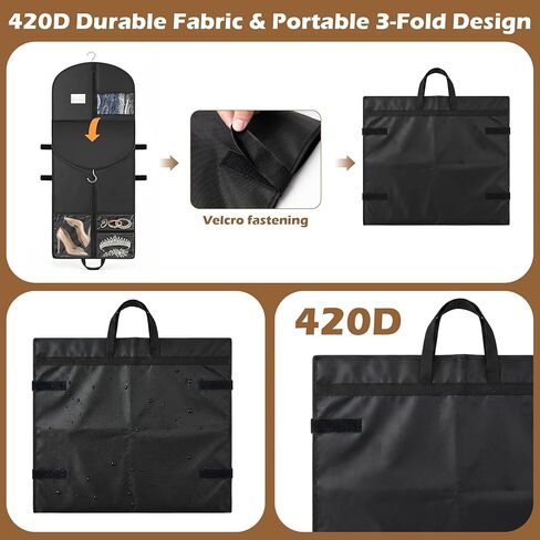 65" Long Garment Bags, Waterproof Travel Dress Bags for Hanging Clothes, Wedding Dress Cover Clothes Protector for Closet Storage, Suitable for Gowns, Tuxedos, Coats, Black in Saudi Arabia