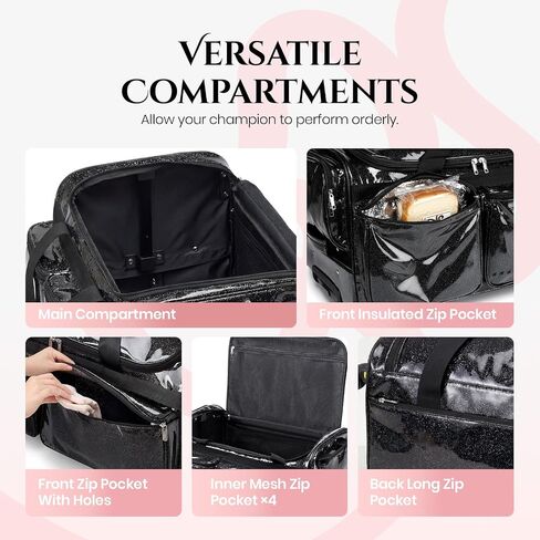 Fanwoli 23" Rolling Dance Duffel Bag with Garment Rack | Detachable 4-Spinner Wheels | Waterproof Glitter Fabric | Competition Travel Luggage for Cheerleader, Skating, Gymnast & Sleepover | Black in Saudi Arabia