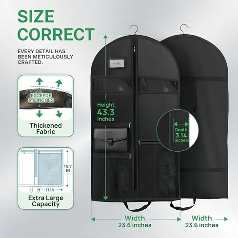 Travel Garment Bag with Accessories Zipper Pocket, Heavy Duty Suit Bag for Suits, Tuxedos, Dresses, Coats, Black in Kuwait