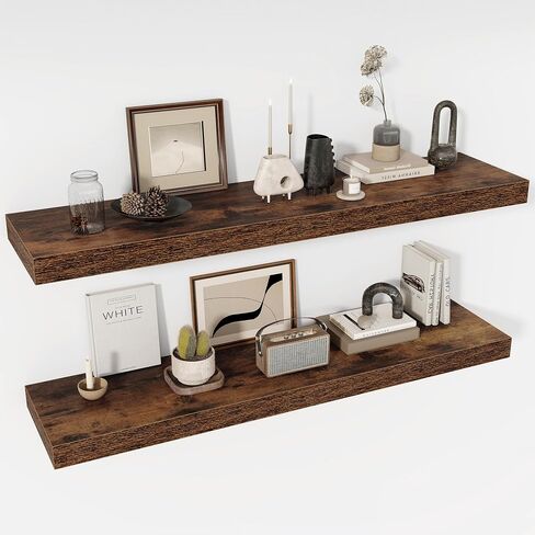 Acovy 48 Inch Floating Shelves, 12" Deep Floating Shelf Wall Mounted, 48" Wall Shelves, Rustic Deep Bookshelf, Extra Deeper & Thicker Display Shelves for Bedroom, Living Room, Gray, Set of 2 in Kuwait