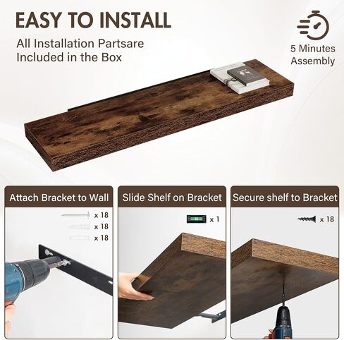 Acovy 48 Inch Floating Shelves, 12" Deep Floating Shelf Wall Mounted, 48" Wall Shelves, Rustic Deep Bookshelf, Extra Deeper & Thicker Display Shelves for Bedroom, Living Room, Gray, Set of 2 in Kuwait
