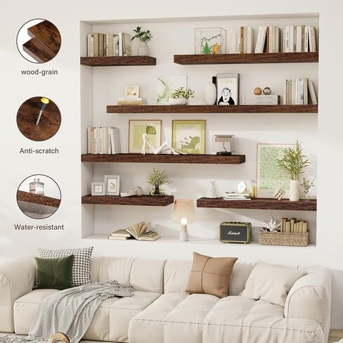 Acovy 48 Inch Floating Shelves, 12" Deep Floating Shelf Wall Mounted, 48" Wall Shelves, Rustic Deep Bookshelf, Extra Deeper & Thicker Display Shelves for Bedroom, Living Room, Gray, Set of 2 in Kuwait