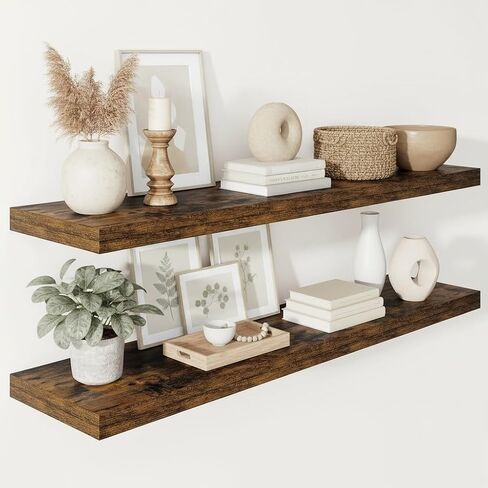 Vivelove 12 Deep Floating Shelves for Wall, 24/36/48/55 Inch Shelves for Room Wall Mounted, 2" Thick Floating Shelf for Living Room Bedroom Bathroom Kitchen Laundry Room, Set of 2 White in Saudi Arabia