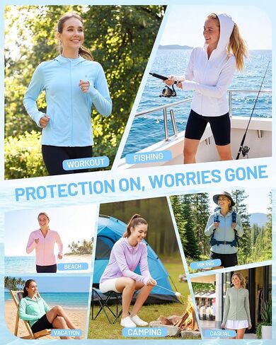 Runhit Women's UPF 50+ Sun Protection Jacket Hoodie Lightweight Zip Up Long Sleeve Sun Shirt with Pockets for Hiking Workout in Kuwait