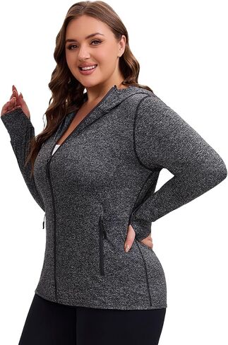 Plus Size Athletic Zip Up Jacket for Women, Full Zip Workout Jacket Stretch Active Jacket with Thumb Holes in Saudi Arabia