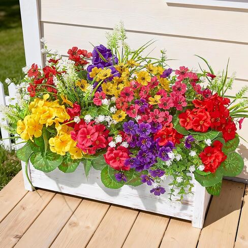 16 Bundles Artificial Flowers for Outdoors, UV Resistant Fake Outdoor Flowers, Silk Faux Flowers for Outside Planters,Garden,Porch,Yard,Home Decor(Mixed Color) in Saudi Arabia