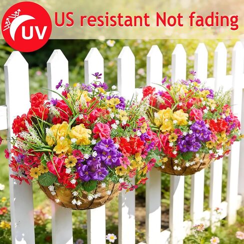16 Bundles Artificial Flowers for Outdoors, UV Resistant Fake Outdoor Flowers, Silk Faux Flowers for Outside Planters,Garden,Porch,Yard,Home Decor(Mixed Color) in Saudi Arabia