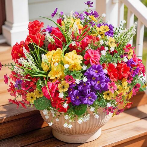 16 Bundles Artificial Flowers for Outdoors, UV Resistant Fake Outdoor Flowers, Silk Faux Flowers for Outside Planters,Garden,Porch,Yard,Home Decor(Mixed Color) in Saudi Arabia