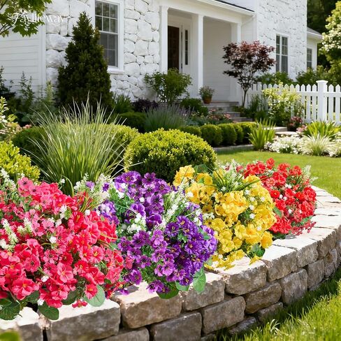 16 Bundles Artificial Flowers for Outdoors, UV Resistant Fake Outdoor Flowers, Silk Faux Flowers for Outside Planters,Garden,Porch,Yard,Home Decor(Mixed Color) in Saudi Arabia