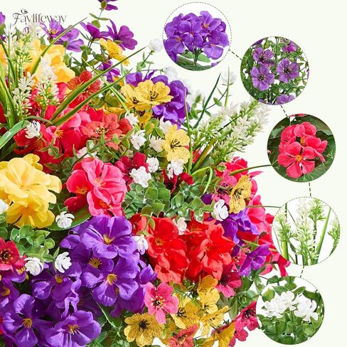 16 Bundles Artificial Flowers for Outdoors, UV Resistant Fake Outdoor Flowers, Silk Faux Flowers for Outside Planters,Garden,Porch,Yard,Home Decor(Mixed Color) in Saudi Arabia