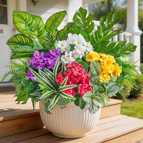16 Bundles Artificial Flowers for Outdoors, UV Resistant Fake Outdoor Flowers, Silk Faux Flowers for Outside Planters,Garden,Porch,Yard,Home Decor(Mixed Color) in Saudi Arabia