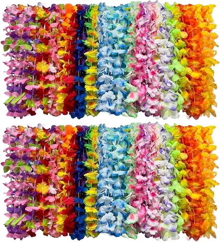 200 PCS Hawaiian Leis Bulk, Tropical Silk Flower Lei Hawaiian Necklace Lei for Beach Luau Party Favors Decoration Birthday Party Supplies in Saudi Arabia