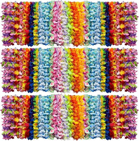 200 PCS Hawaiian Leis Bulk, Tropical Silk Flower Lei Hawaiian Necklace Lei for Beach Luau Party Favors Decoration Birthday Party Supplies in Kuwait