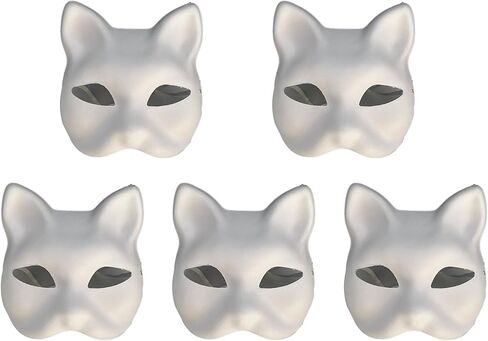 5 PCS DIY White Paper Mask Cat Face Mask Pulp Blank Hand Painted Mask Masquerade Masks Halloween Party Masks for Men and Women in Saudi Arabia