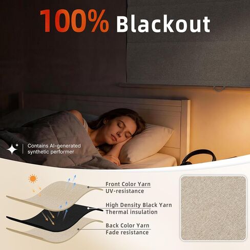Hestia No Drill Roman Shades for Indoor Windows, 100% Blackout Cordless Roman Blinds, Faux Linen Fabric Room Darkening Window Shades with Tension Rod, Inside Mount, Brown, 34" W x 64" H in Saudi Arabia