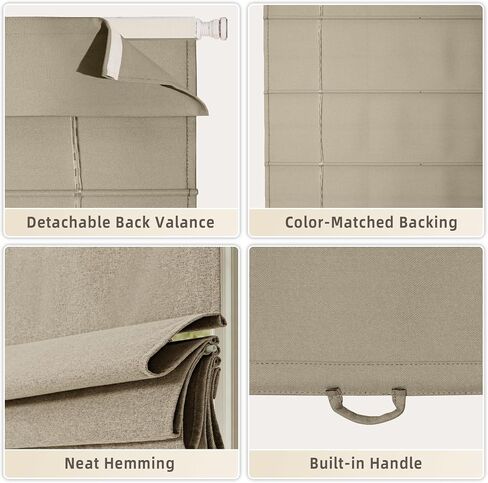 Hestia No Drill Roman Shades for Indoor Windows, 100% Blackout Cordless Roman Blinds, Faux Linen Fabric Room Darkening Window Shades with Tension Rod, Inside Mount, Brown, 34" W x 64" H in Saudi Arabia
