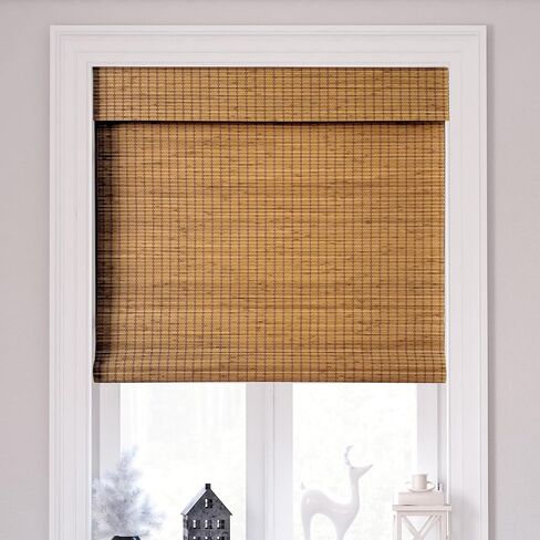 Cordless Bamboo Roman Shades 44x48in, Light Filtering Bamboo Blinds for Indoor Windows, Office, Bathroom and Living Room, Privacy Teak. in Saudi Arabia