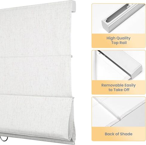 Boolegon Blackout Roman Shades for Indoor Windows, Cordless Roman Blinds for Windows, Thermal Insulated Window Shades for Door, Bedroom, Office, Easy to Install, Linen White, Custom Size in Kuwait