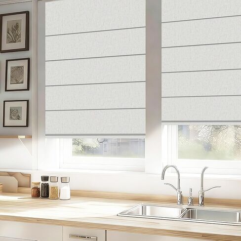 Boolegon Blackout Roman Shades for Indoor Windows, Cordless Roman Blinds for Windows, Thermal Insulated Window Shades for Door, Bedroom, Office, Easy to Install, Linen White, Custom Size in Kuwait