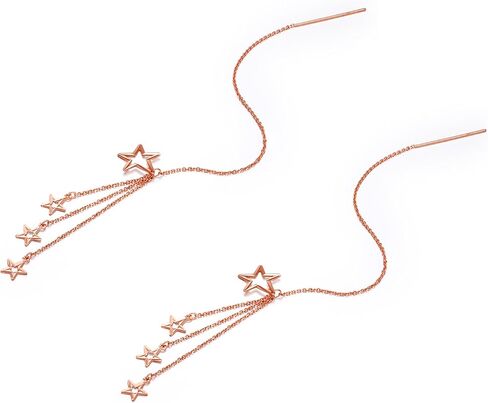 ZHOU LIU FU 18K Gold Earrings Star Dangle Threader Earrings 750 Rose Gold Dangle Earrings Dainty Jewelry for Women Her Anniversary Birthday KI091469 in Kuwait