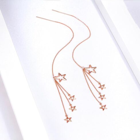 ZHOU LIU FU 18K Gold Earrings Star Dangle Threader Earrings 750 Rose Gold Dangle Earrings Dainty Jewelry for Women Her Anniversary Birthday KI091469 in Kuwait