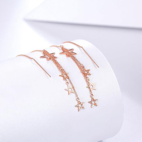 ZHOU LIU FU 18K Gold Earrings Star Dangle Threader Earrings 750 Rose Gold Dangle Earrings Dainty Jewelry for Women Her Anniversary Birthday KI091469 in Kuwait