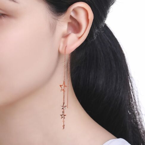 ZHOU LIU FU 18K Gold Earrings Star Dangle Threader Earrings 750 Rose Gold Dangle Earrings Dainty Jewelry for Women Her Anniversary Birthday KI091469 in Kuwait