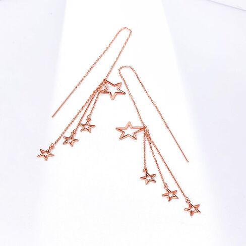 ZHOU LIU FU 18K Gold Earrings Star Dangle Threader Earrings 750 Rose Gold Dangle Earrings Dainty Jewelry for Women Her Anniversary Birthday KI091469 in Kuwait