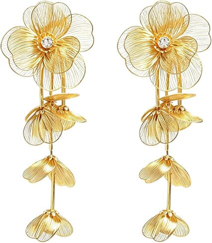 Gold Flower Earrings for Women, Floral Dangle & Hoop Earrings, Lightweight Statement Jewelry Gift in Saudi Arabia