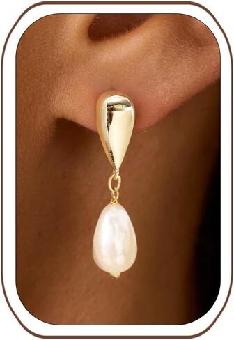 LLWOM Gold Silver CZ Teardrop Dangling, Pearl Drop Studs Dangle Earrings for Women Trendy, Hypoallergenic Jewelry Gift for Wedding/Party/Prom/Daily in Saudi Arabia